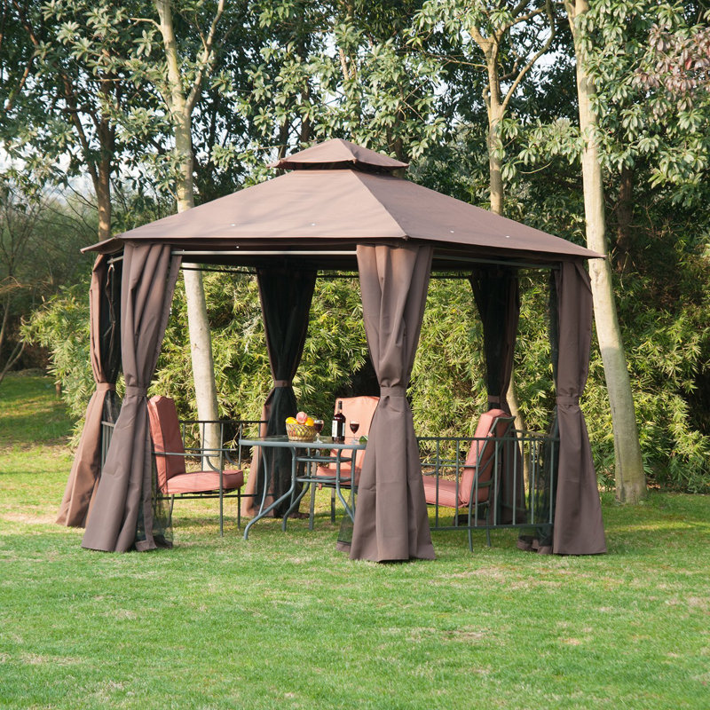 3m x 3.3m Metal Patio Gazebo, Brown