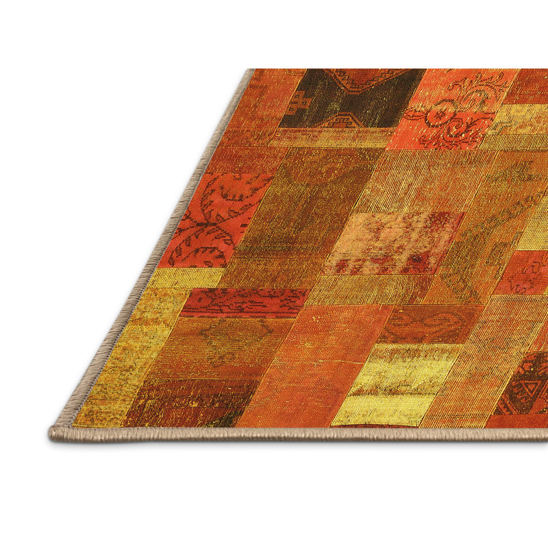 Tapis contemporain 445 jaune lavable à la machine, Rectangle 3 pi x 5 pi