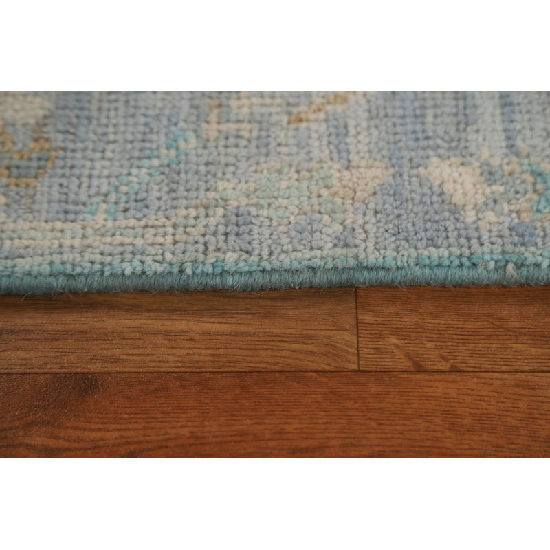 Tapis unique en laine noué à la main bleu nouvel âge 2 pi 1 po x 4 pi 0 po Shizuo