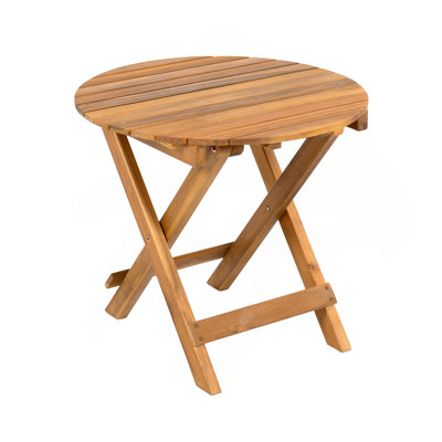FOLDABLE AND ADJUSTABLE OUTDOOR ACACIA WOOD SIDE TABLE (TEAK FINISH)