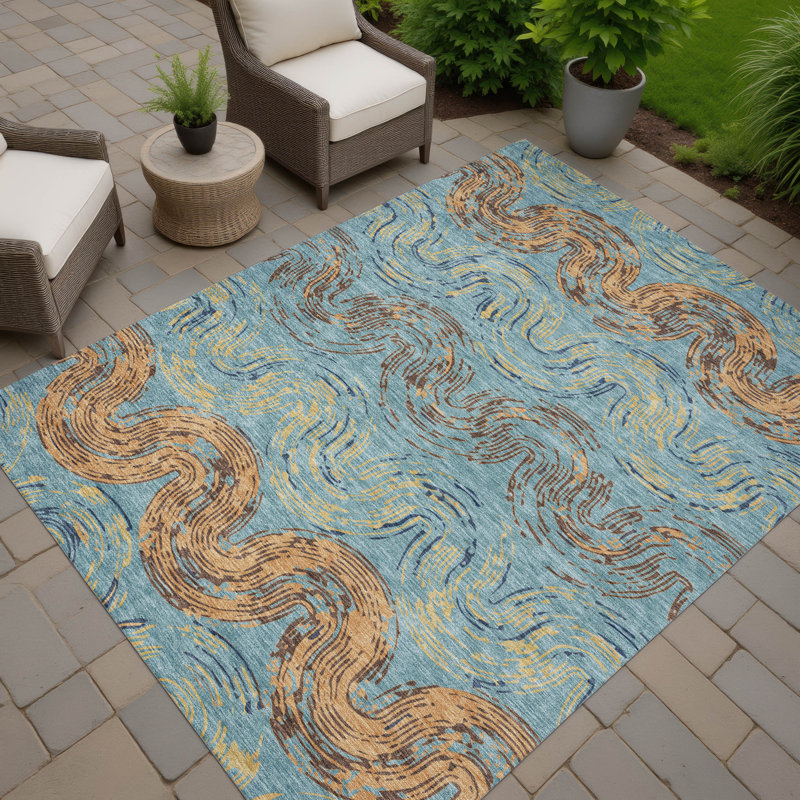 Machine Washable Indoor/Outdoor Chantille ACN2461 Spiral Rug, Teal, 2'6" x 3'10"