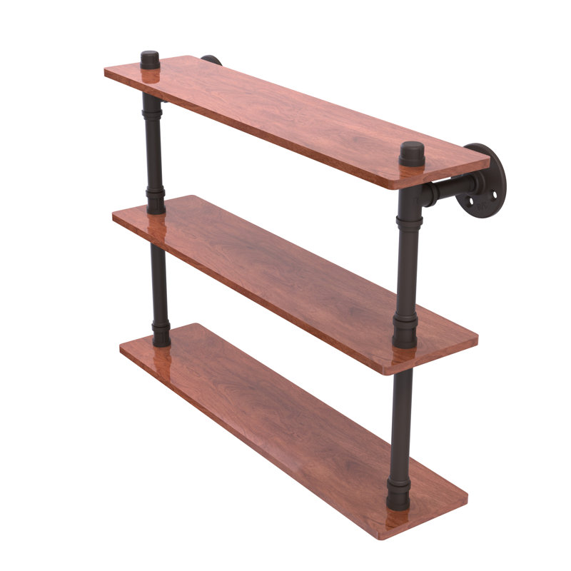 Bayer 3 Piece Walnut Industrial Pipe Shelves, Oil Rubbed Bronze,  16.9" H x 22" W x 5.6" D