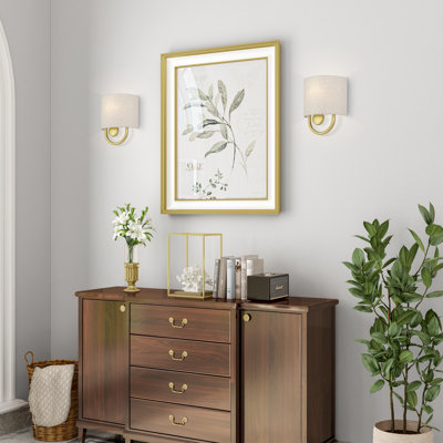 1 Light English Bronze ADA Sconce With Hand Crafted Oatmeal Fabric Shade With White Fabric Inside