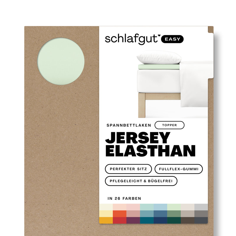 Jersey Elastane Fitted Sheet EASY for Toppers, 100% Cotton, Green Light, M 120 x 220cm - 130 x 220cm
