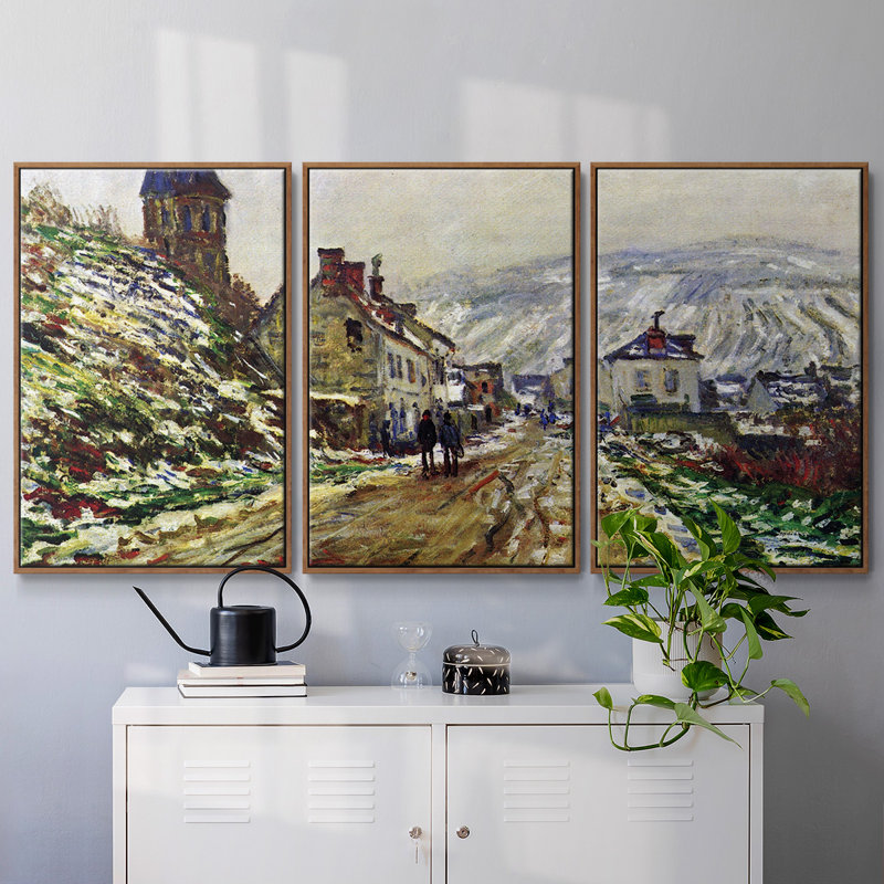 Monet, reproduction sur toile 3 pièces, Noyer, H 24 po x l 48 po x P 2 po
