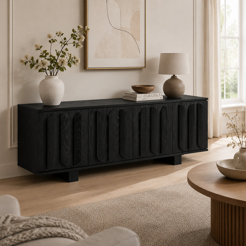Armoire de rangement 62,7 po pour téléviseur de 75 po ou moins, avec tablettes réglables et trous pour câbles