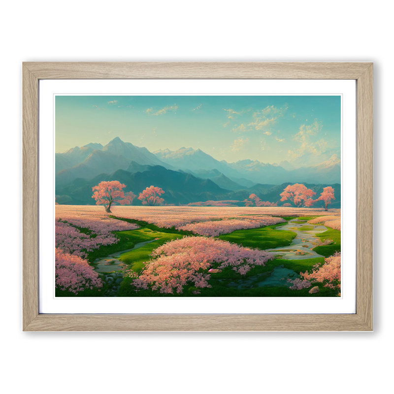 Spring Landscape Mountains - Single Picture Frame Print, 25cm H x 34cm W x 2cm D, Oak