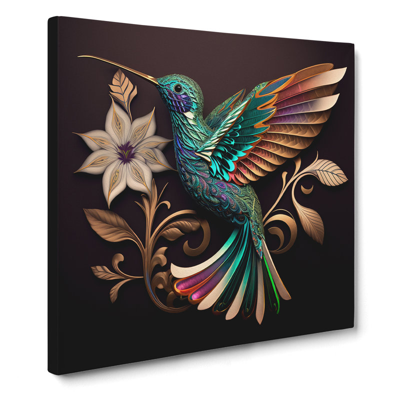 Hummingbird Ornamental - No Frame Print, 50cm H x 50cm W x 3cm D