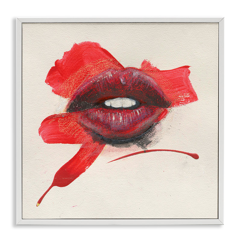  «Red Lips Paint Streak», art de la giclée encadrée par Daniel Houston, H 12 po x l 12 po