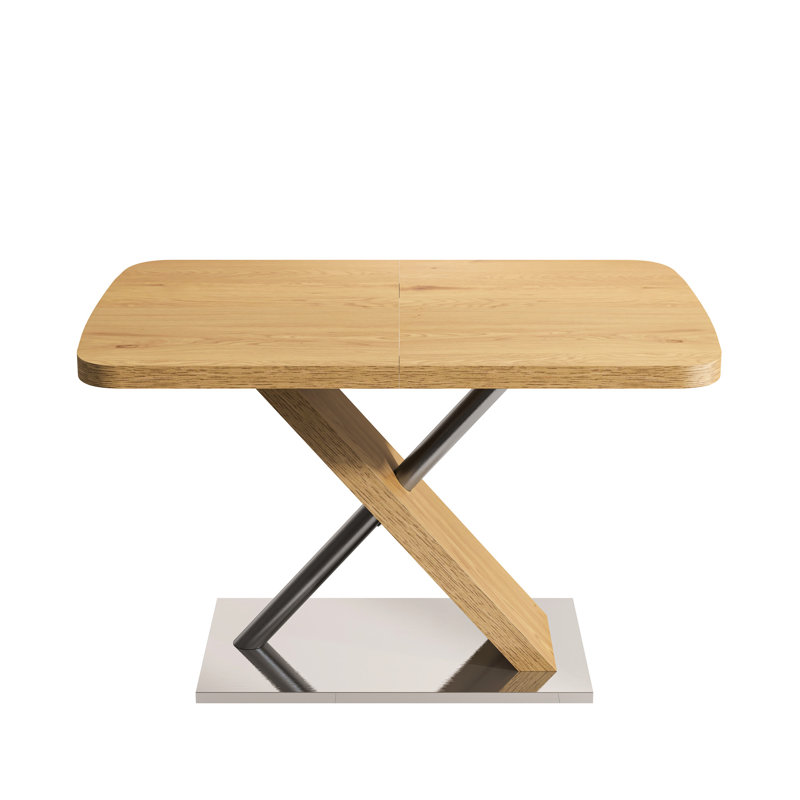 Table de salle à manger 47,25 "-63", teinte naturel, 4 à 6 places, rétractable, solide et aspect naturel en acier, robuste