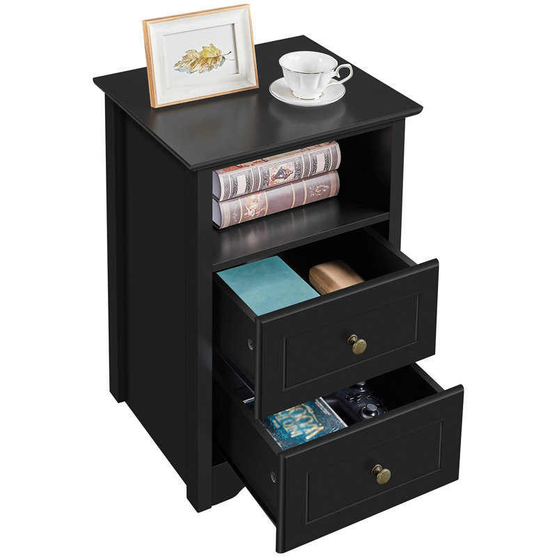 Laverriere 40cm W Manufactured Wood Bedside Table, Black