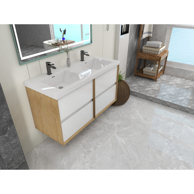 Seavy 47'' Double Bathroom Vanity with Acrylic Top, Gloss White