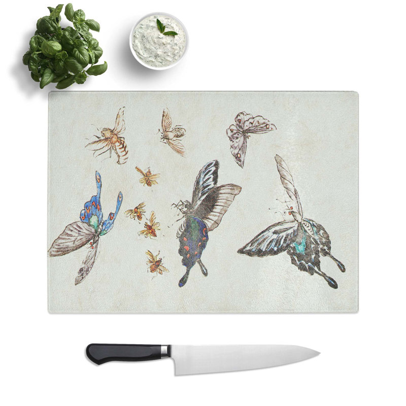 Tempered Glass Butterflies and Insects Chopping Board, 39 cm W x 28.5 cm L
