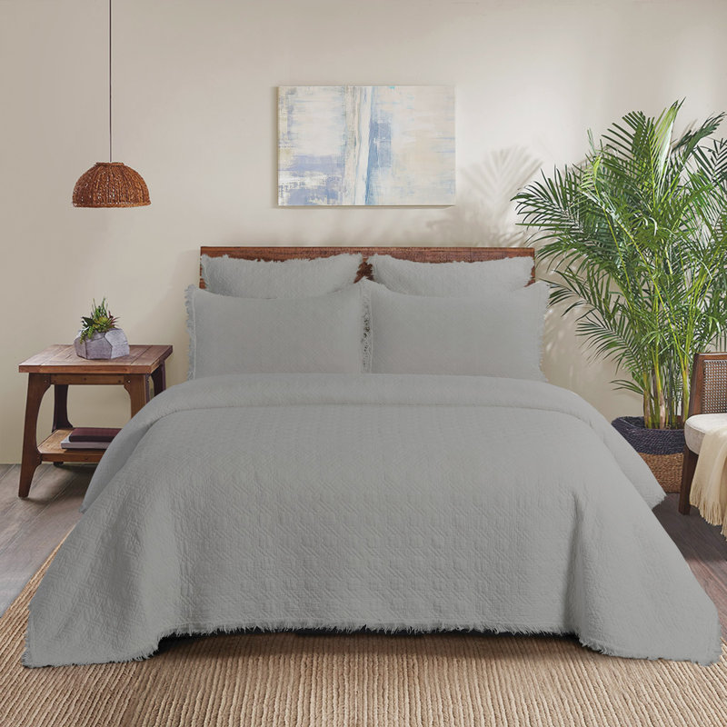 Ensemble de courtepointe réversible en coton Trellis, Gris, Courtepointe pour lit simple + 1 taie décorative 