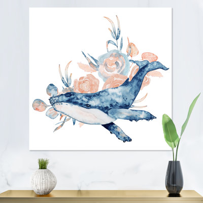 11 «Blue Whale On White III», reproduction d'art sur toile nautique et côtière