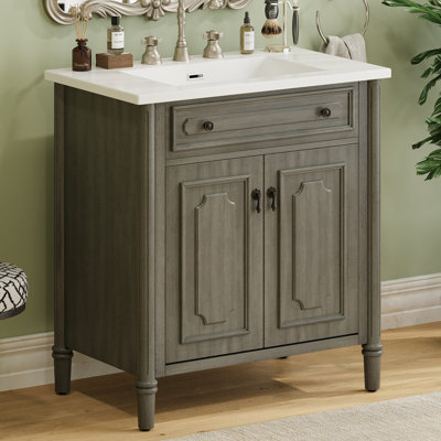 Meuble-lavabo de salle de bain rétro avec évier et armoire rustique