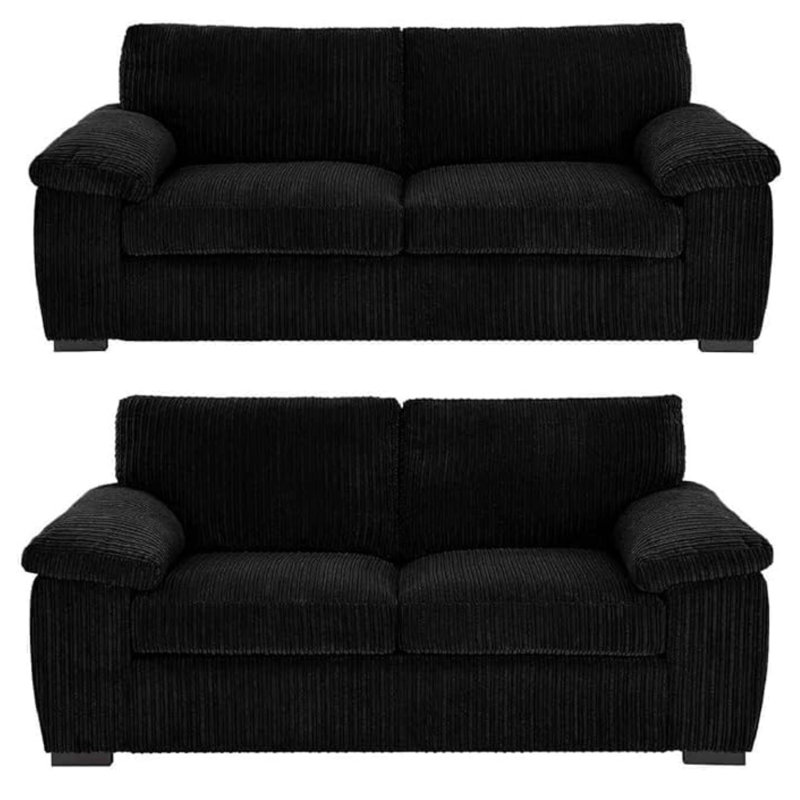 Soft Jambo Cord 3 and 2 Seater Sofa Set for Modern Living Room, Black