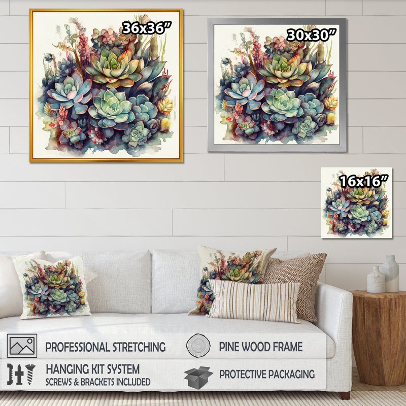 «Ryon Green Red Cactus Scenery III», reproduction sur toile, H 16 po x l 16 po, Toile tendue