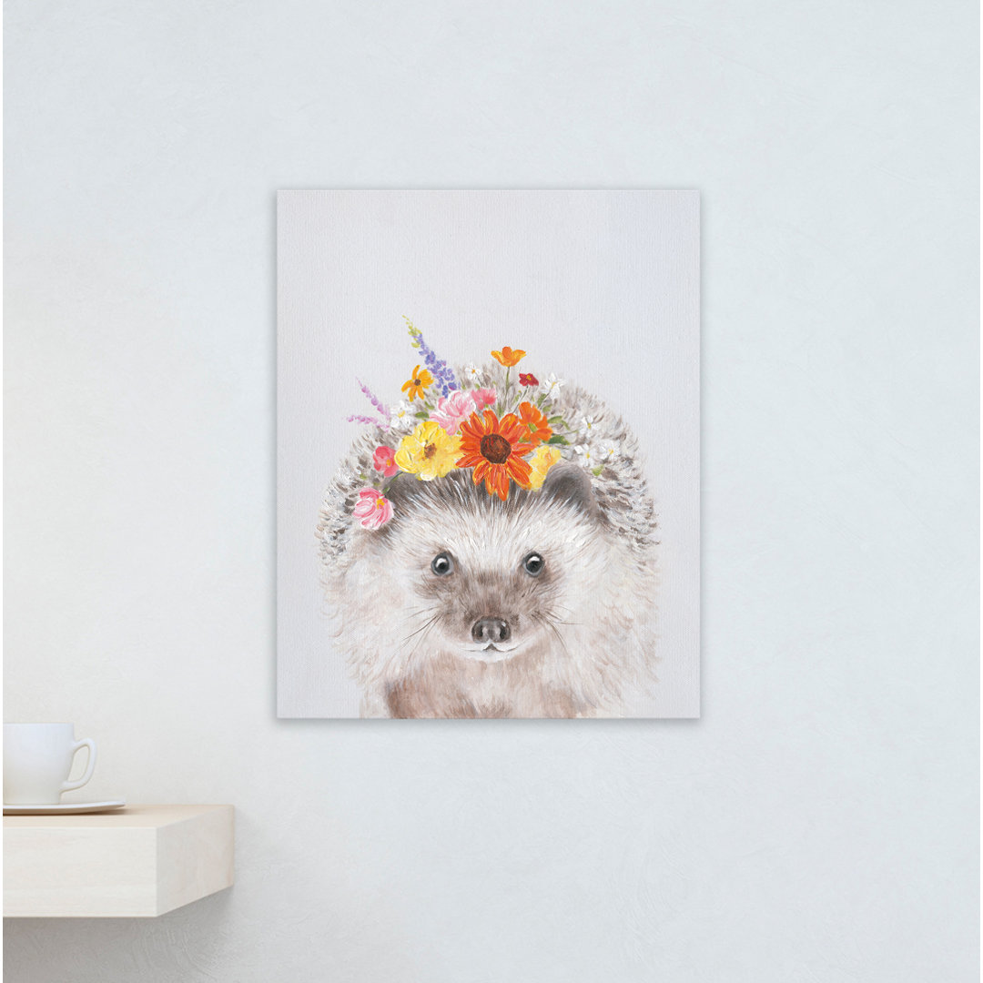 Gerahmtes Leinwandbild - Gemälde „Hedgehog with Flowers”