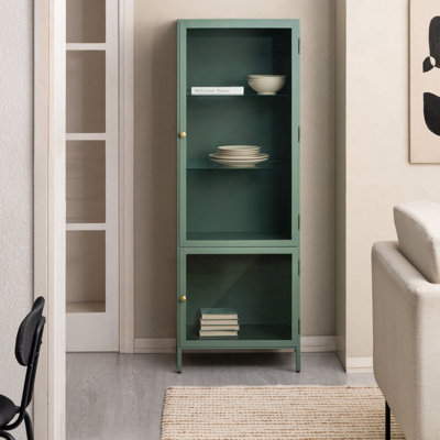 Julina Metal & Glass Display Cabinet with 3-Tier Shelves and Cabinet