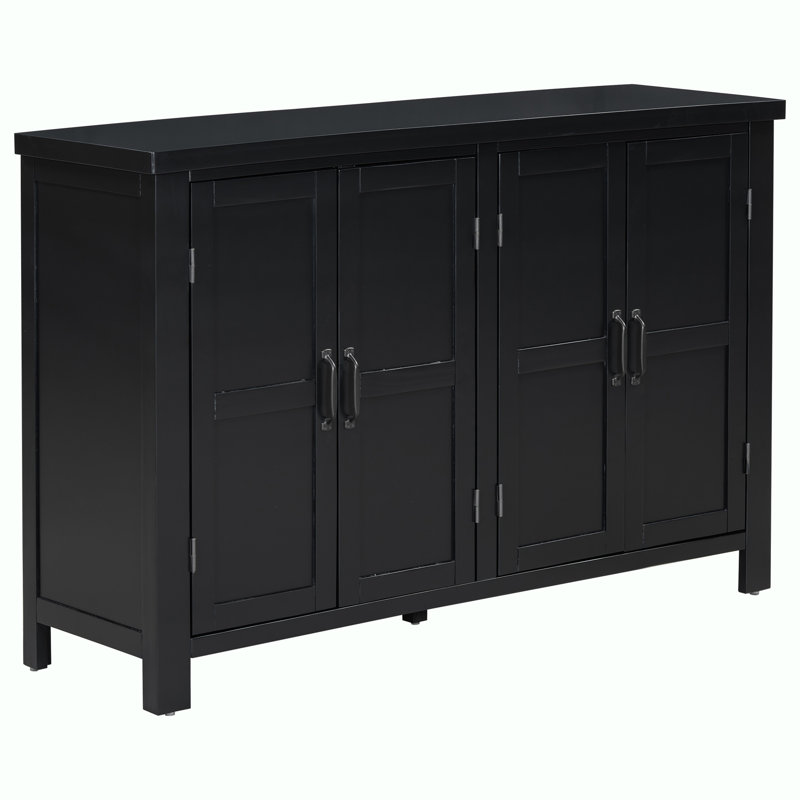 Storage Wood Console Table with Cabinet, Black