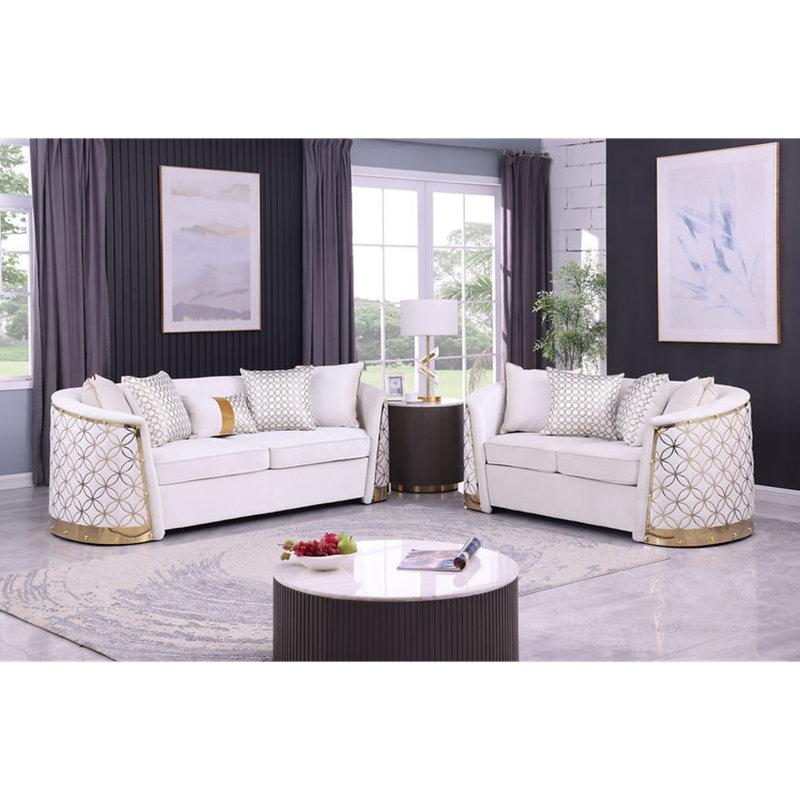 Athena (Black) Sofa and Loveseat, Cream