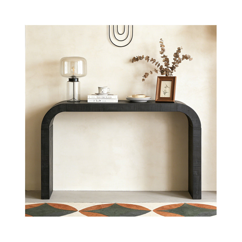 52" Wood Console Table with Curved Edge, Black