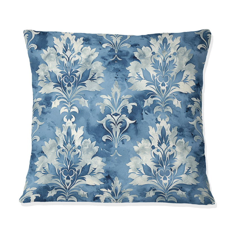 Coussin lombaire floral bleu pastel II, H 16 po x l 16 po, Carrée