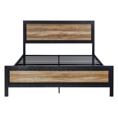 Marla Rivet Metal Frame Platform Bed with Industrial-Inspired Style Headboard 
