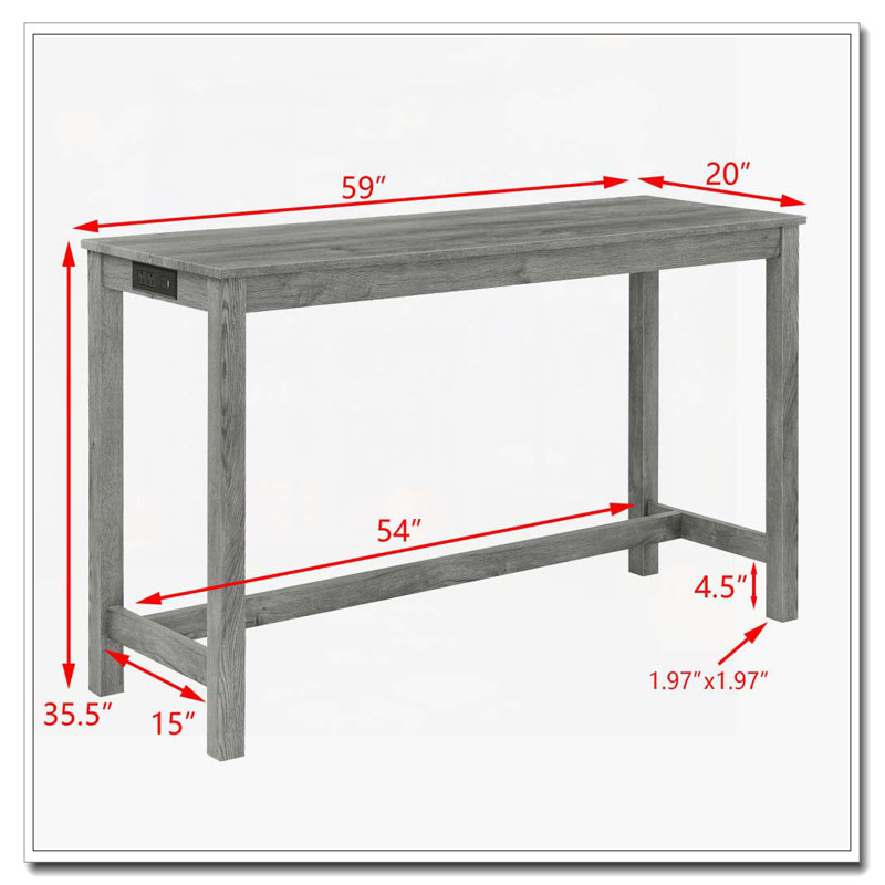 Ensemble de table de salle à manger pour 3 personnes, canapé avec prise de courant, Gris, Gris