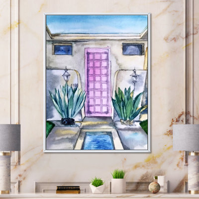 Porte rose de la maison tropicale - Peinture sur toile