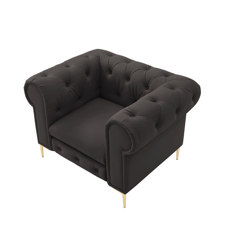 Fauteuil Chesterfield 34 po, Similicuir brun