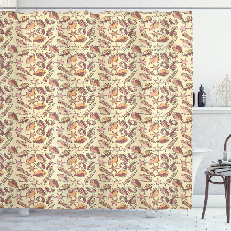East Urban Home Shell Shower Curtain Pastel Coastal Pattern Multicolor, 70"H x 69"W