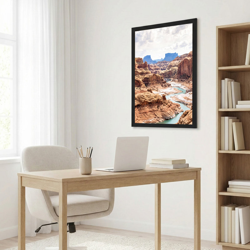 «Red Sandstone Canyon», art mural sur toile avec rivière turquoise et montagnes bleues, H 18 po x l 24 po