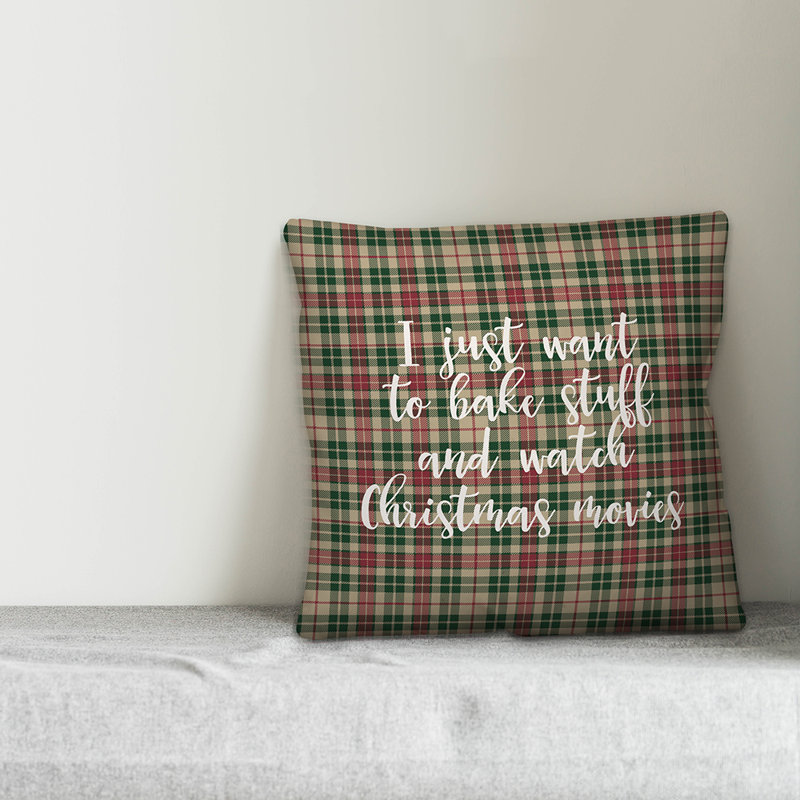  Faites cuire des aliments et regardez des films de Noël en tissu écossais tartan, Coussin décoratif