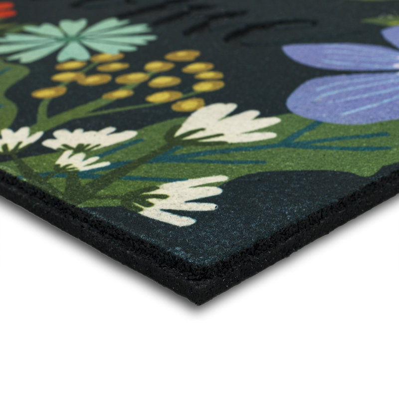 Navy and Green Floral Recycled Rubber Outdoor Welcome Mat
