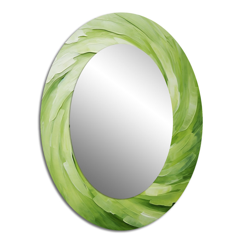 Green Serene Spiral Dreams II - Large Oval Wall Mirror On Metal, 40" x 30"