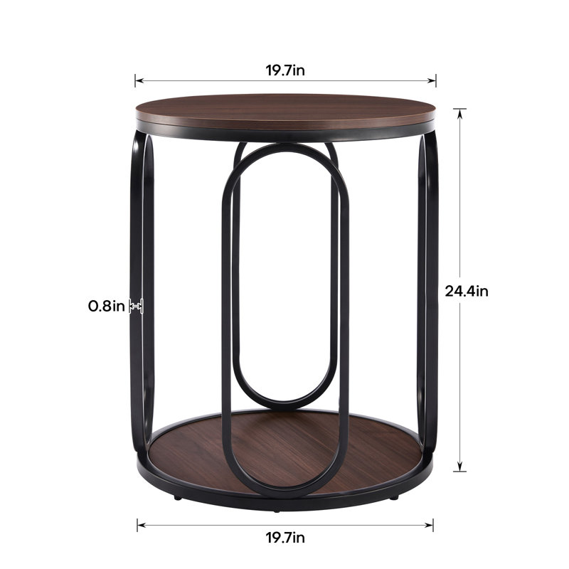 Carnforth 24.4"H Round End Table with Storage, Espresso Wood