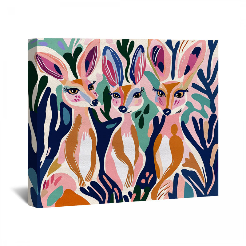 Kangourou trio sur toile tendue - Décoration murale animal, H 20 po x l 30 po