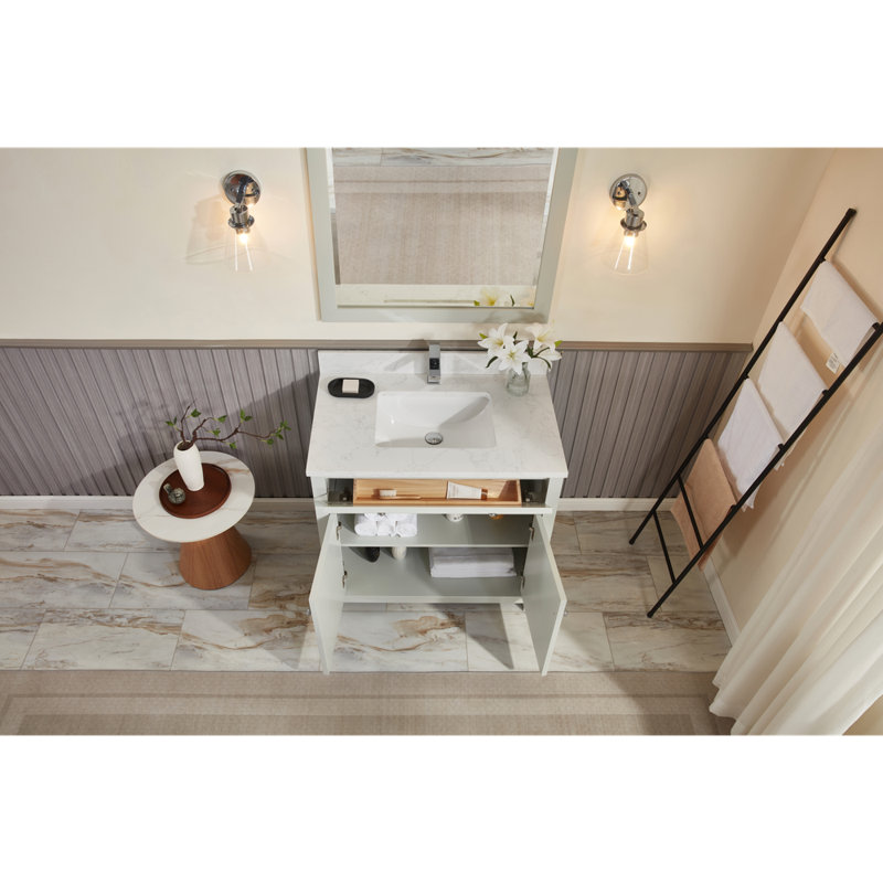 36" Solid Wood Sink Vanity With 1' Artificial Stone Top, Polished Chrome, Silver Strand
