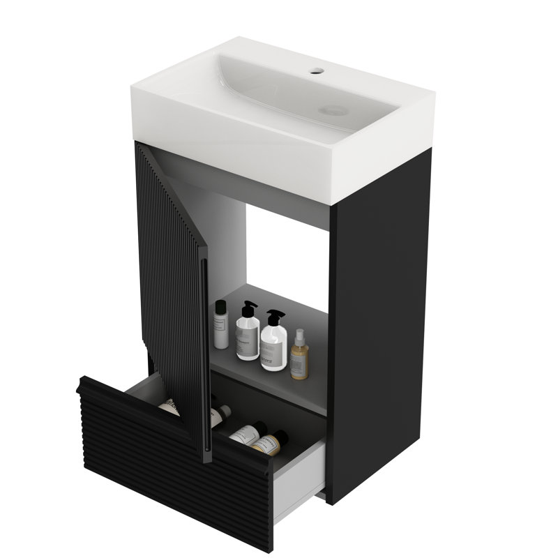 Autoportant, noir mat 20 po, meuble-lavabo sans lavabo, 50 000 ouvertures, tiroir 55 lb