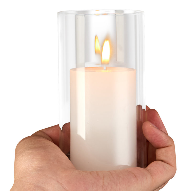 Pillar Candles and Glass Vases Set 24 Pcs, Clear Cylinder Hurricane Candle Holders for Wedding Centerpieces, Tall Vase for Table Decor, Wedding Party, Thanksgiving,White (2.56" x 4.7",5.9",7.9")