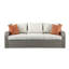 Canapé de patio Salena Gris 3 places en résine tressée résistante aux intempéries avec coussins beiges imperméables, 2 poufs réversibles, table basse escamotable et coussins décoratifs