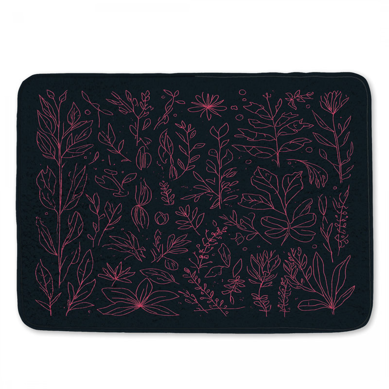 Tapis de bain rose à motif botanique, L 34 po x L 21 po