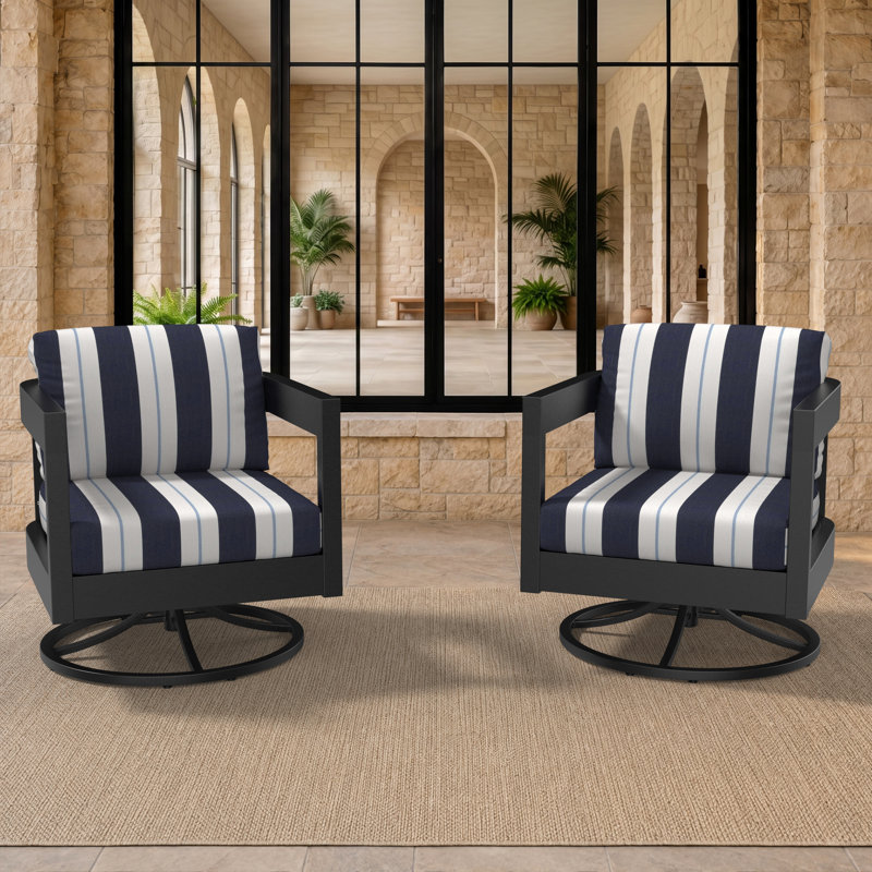 Ensemble de 2 fauteuils à bascule pivotants modernes à dossier arrondi pour patio avec coussins Sunbrella