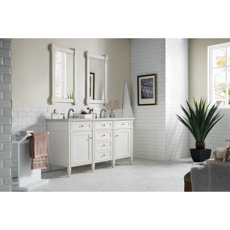 Brittany 60'' W Double Vanity, Carrara White, Bright White, 8" Widespread