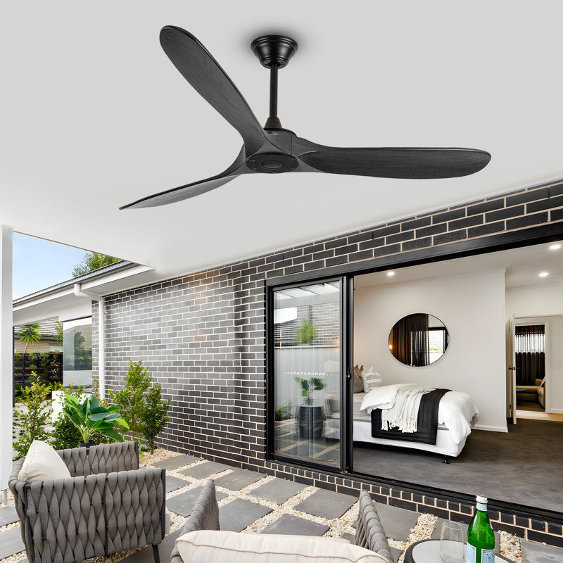Solid Wood Ceiling Fan With Remote,3 Blade Reversible Dc Motor, Quiet Cooling For Living Room Or Bedroom, 178cm, Black