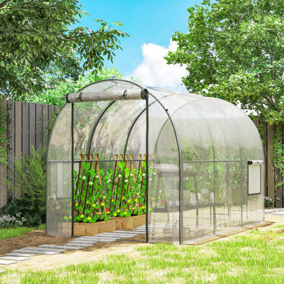 Polytunnel Greenhouse with Mesh Window, Grow House Tent, Clear