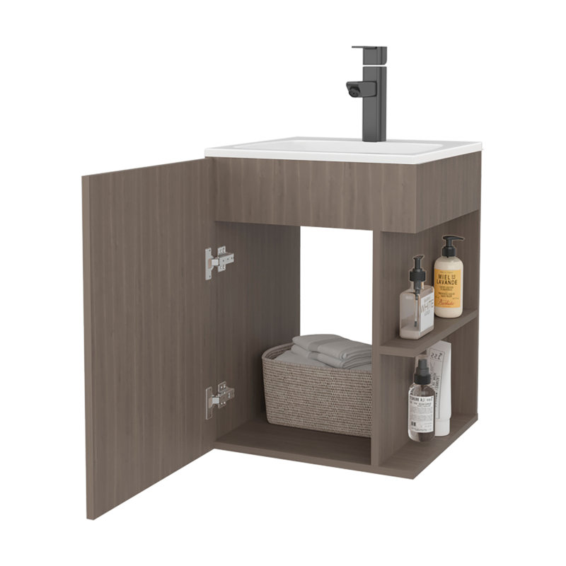 Meuble-lavabo de salle de bain, 1 porte, 3 tablettes (SANS ROBINET INCLUS)