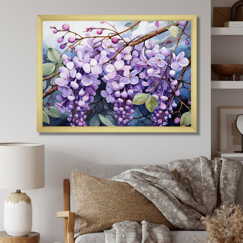 «Purple Morning Glory Graceful V», reproduction sur toile, Cadre doré simple, H 12 po x l 20 po x P 1 po